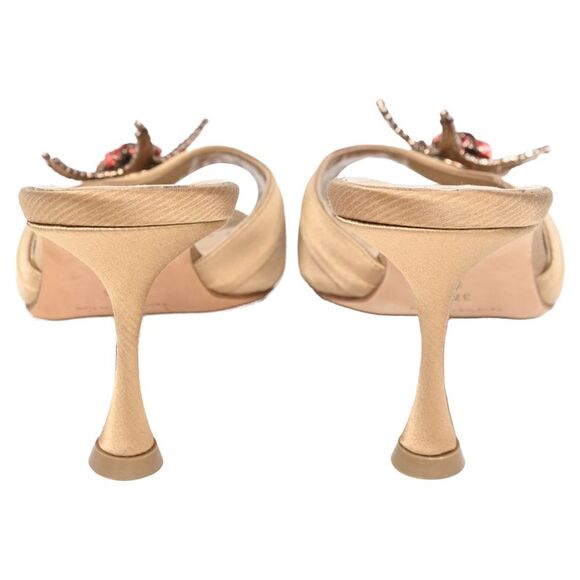 Manolo Blahnik Embellished Slide Sandal Heels in Brown Satin - Picture 3 of 9